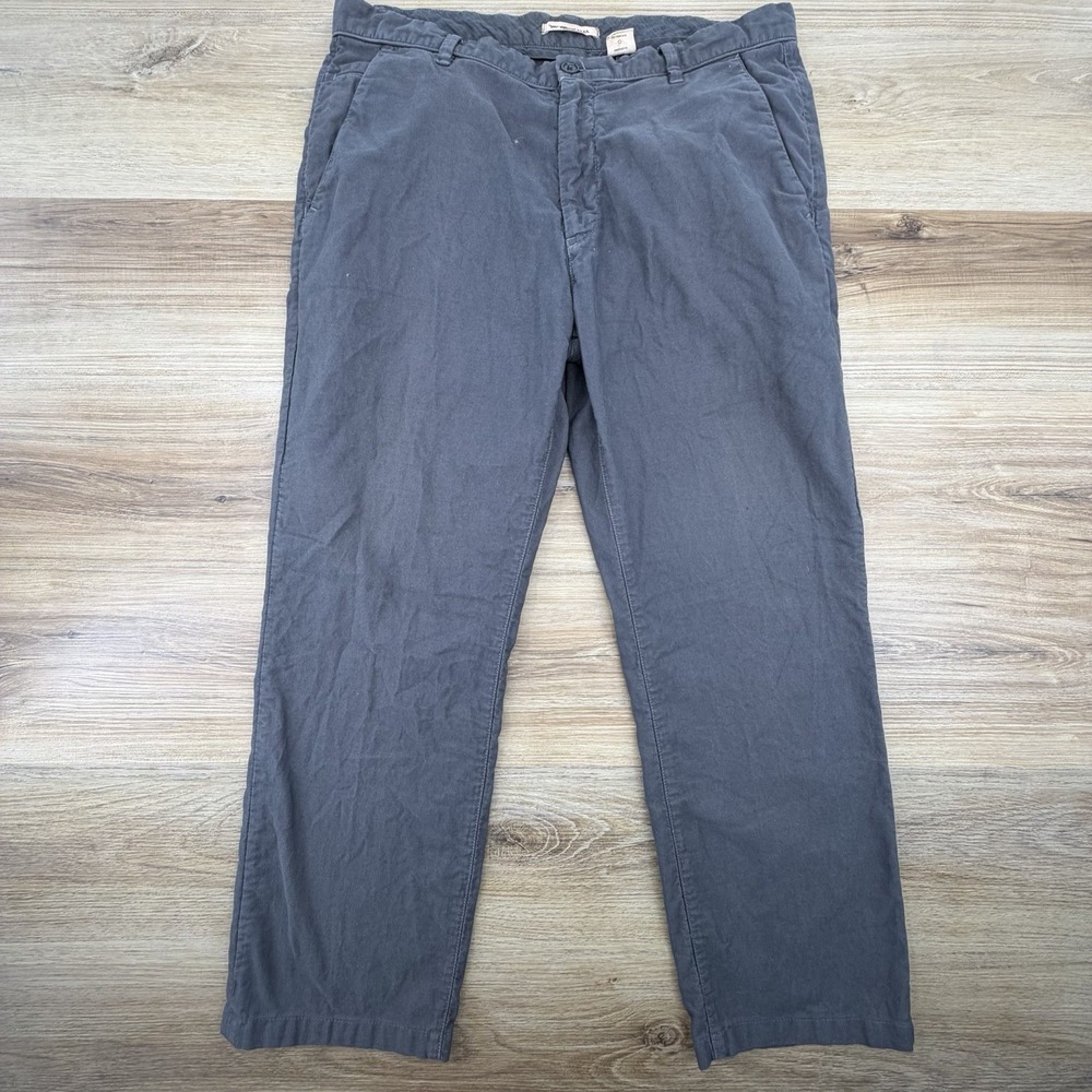 JOHN VARVATOS Men's 36 X 27 Gray Button Front Pants Cotton Gray Pinstripe